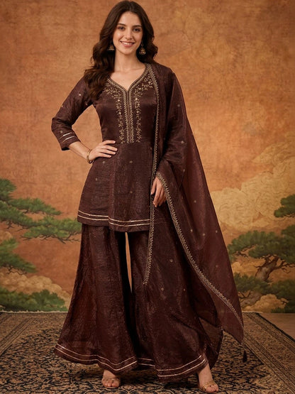 Women Ethnic Motifs Embroidered Empire Thread Work Kurta with Sharara & With Dupatta