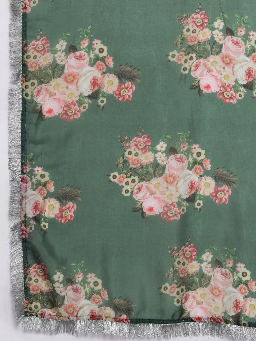 Green Plus Size Floral Embroidered Chanderi Silk Kurta With Trousers & Dupatta