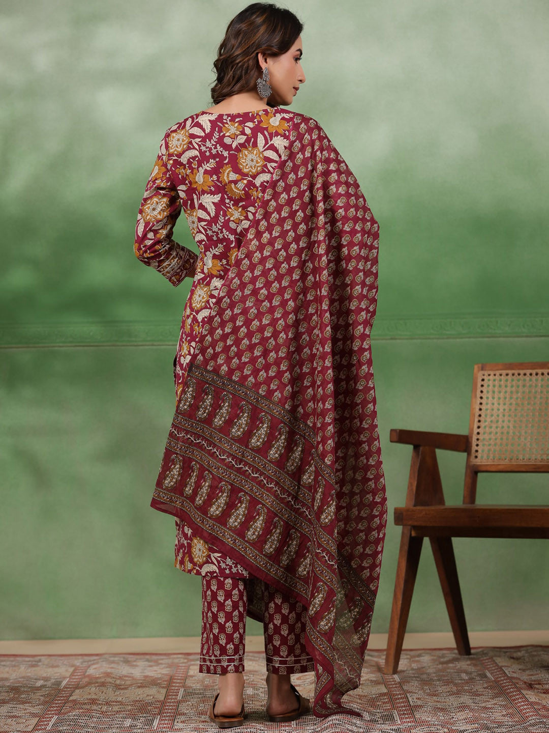 Printed Pure Cotton Kurta With Trouser & Dupatta