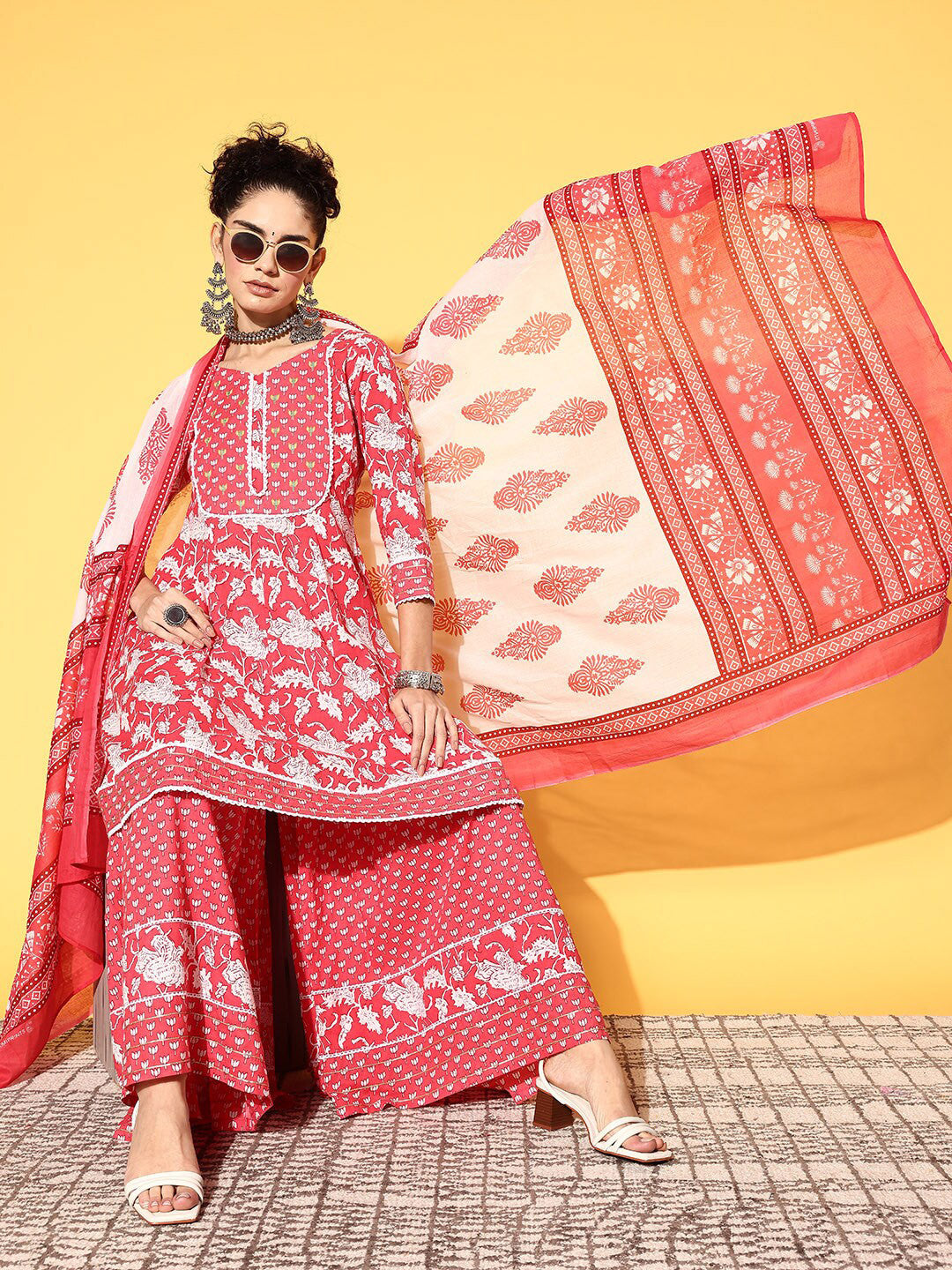 Floral Printed Kurta Sharara With Dupatta Pure Cotton Sets