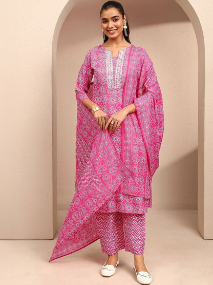 Women Ethnic Motifs Printed Regular Thread Work Kurta with Trousers & With Dupatta
