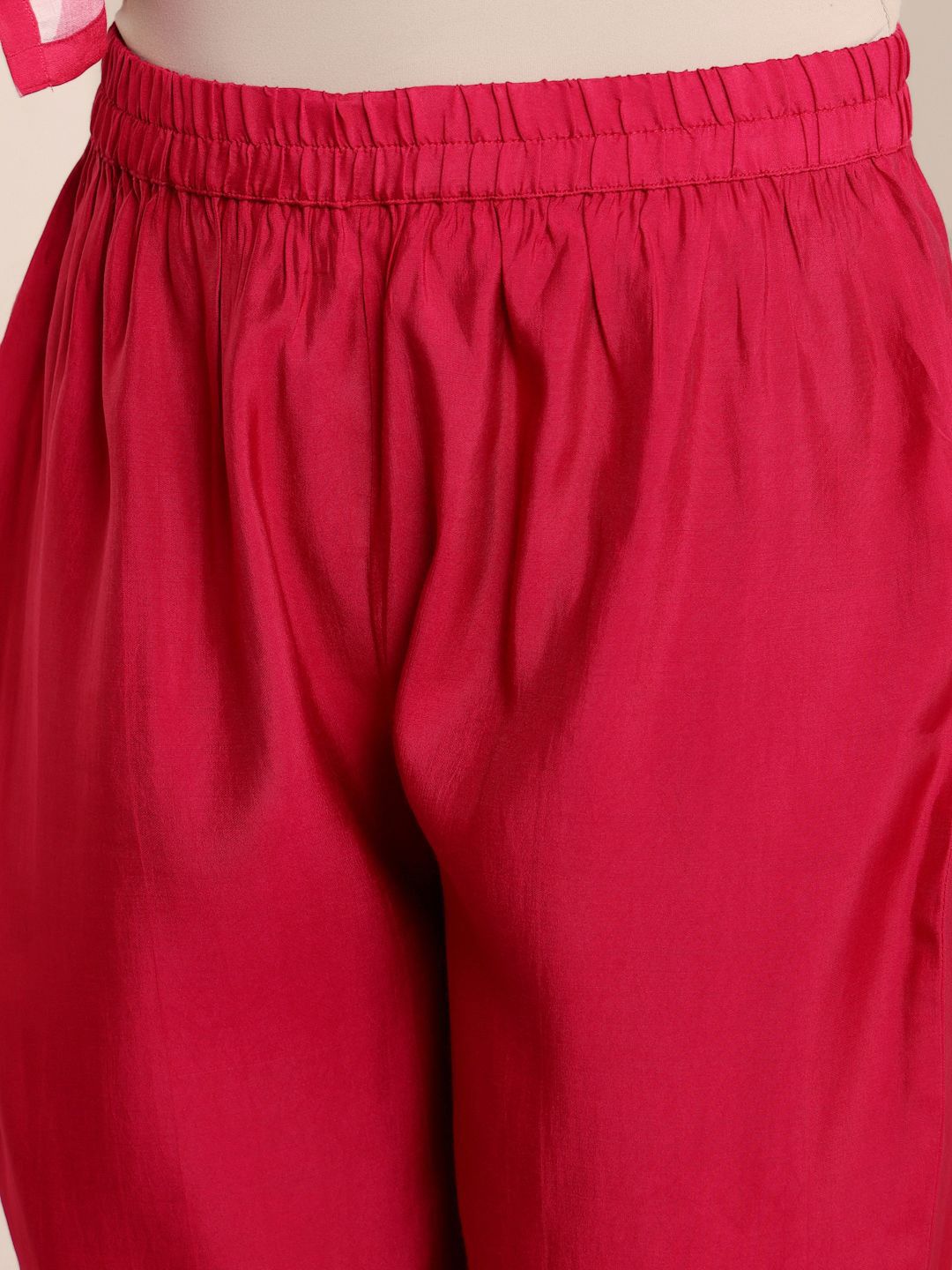 Fuchsia Abstract Printed Notch Neck Chanderi Silk Straight Kurta With Trousers
