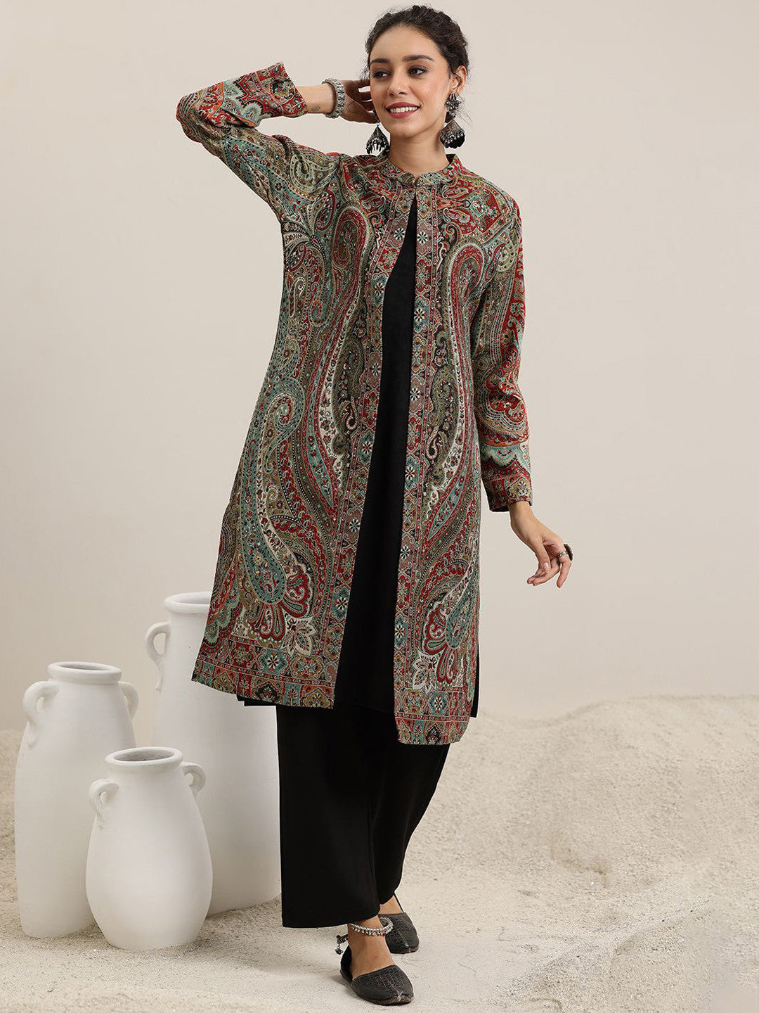 Ethnic Motifs Woven Design Thread Work Kurta with Trousers