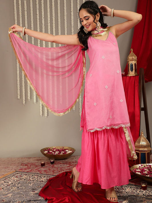 Dhiyona VA Women Zari Detail Kurta & Trousers With Dupatta