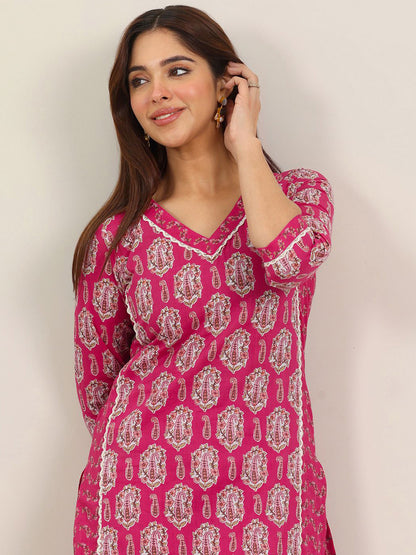 Floral Printed V-Neck Straight Kurta With Trousers