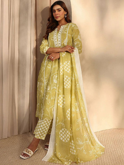 Women Floral Printed Regular Thread Work Kurta with Trousers & With Dupatta