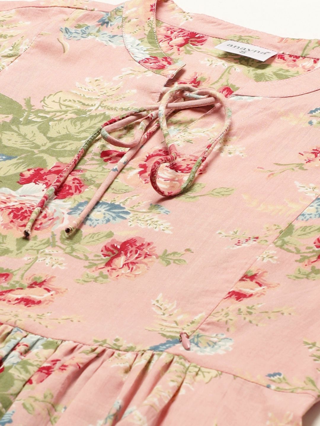 Dhiyona AY Women's Peach-Coloured & Green Floral Printed Pure Cotton Maternity A-Line Dress