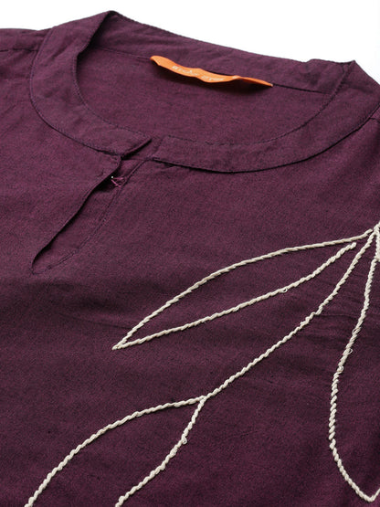 Floral Embroidered Thread Work Pure Cotton Kurta with Trousers