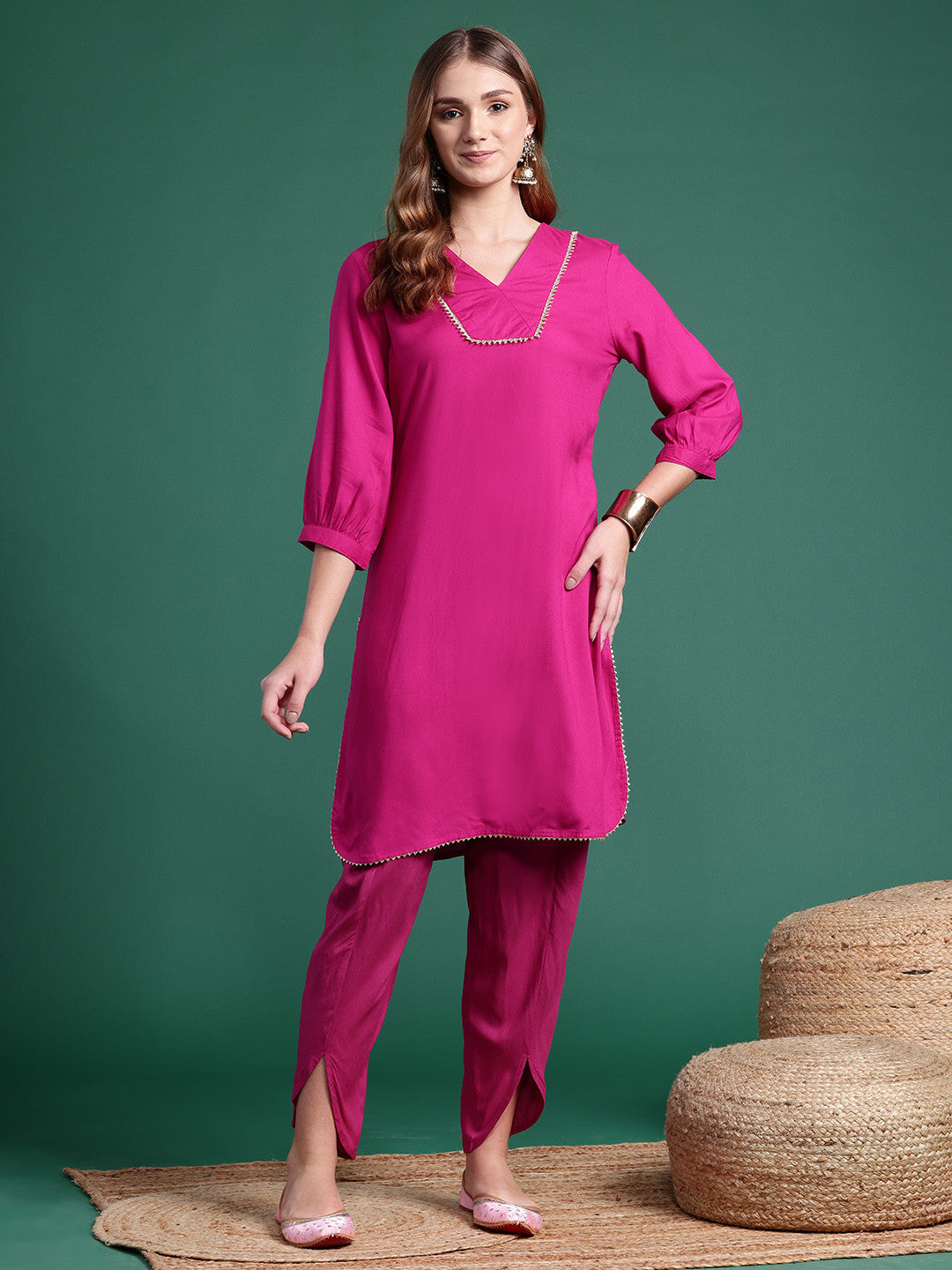 Straight Yoke Design Kurta & Dhoti Pant Set