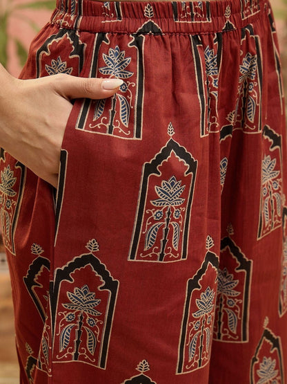 Printed Pure Cotton Halter Neck Kurta & Palazzos
