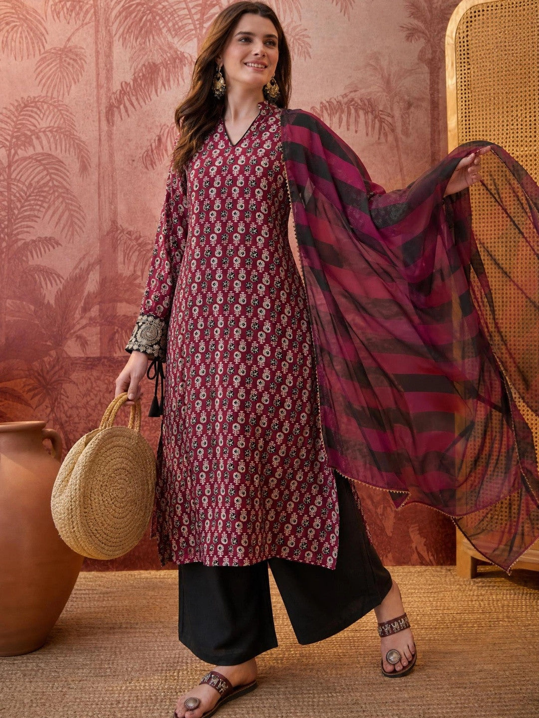 Women Ethnic Motifs Printed Festive Kurta with Palazzos & With Dupatta