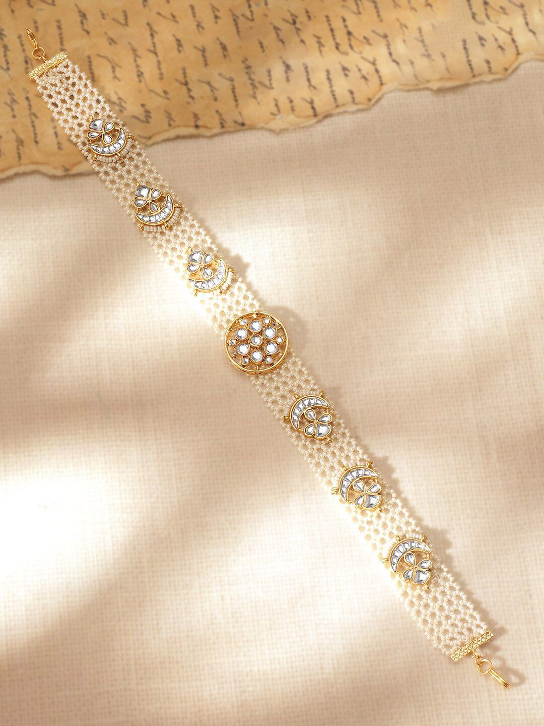 Dhiyona RJ Women's 22KT Gold Plated Kundan Studded Pearl Beaded Floral Sheeshpool