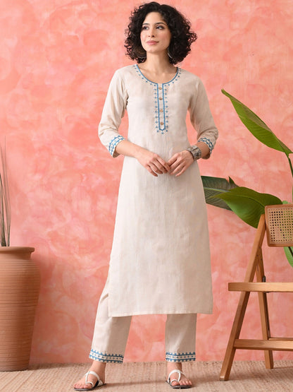 Printed Pure Cotton Round Neck Kurta & Trousers Kurta Sets