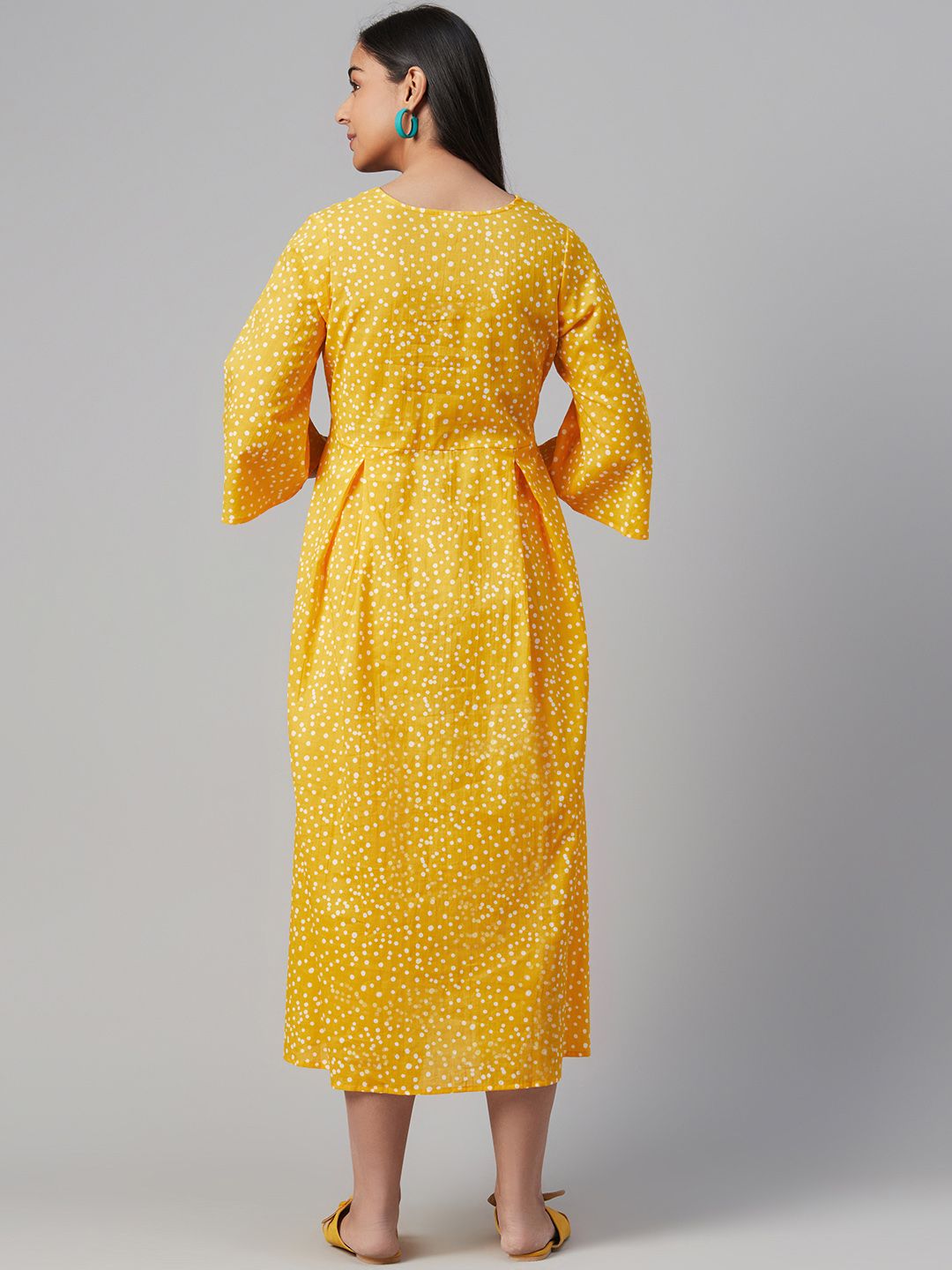 Dhiyona AY Women's Yellow & White Polka Dots Printed A-Line Maternity Dress