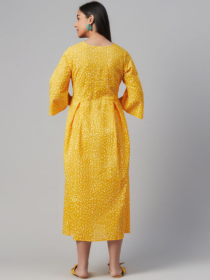 Dhiyona AY Women's Yellow & White Polka Dots Printed A-Line Maternity Dress