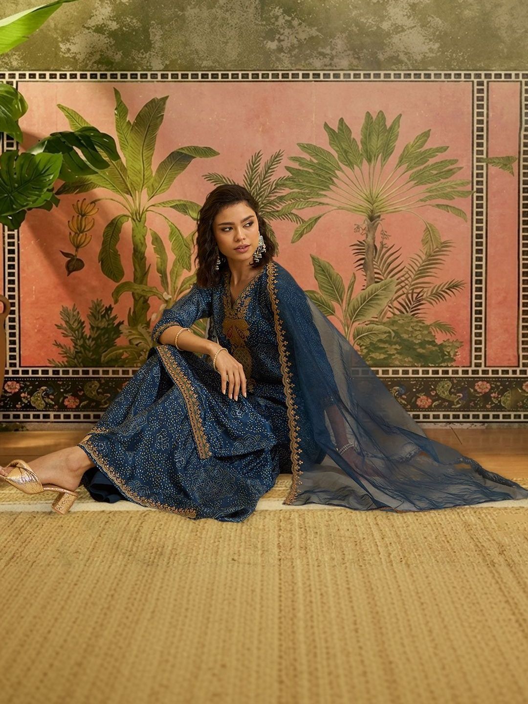 Dhiyona SN Embroidered V-Neck Kurta & Sharara With Dupatta