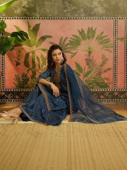 Dhiyona SN Embroidered V-Neck Kurta & Sharara With Dupatta
