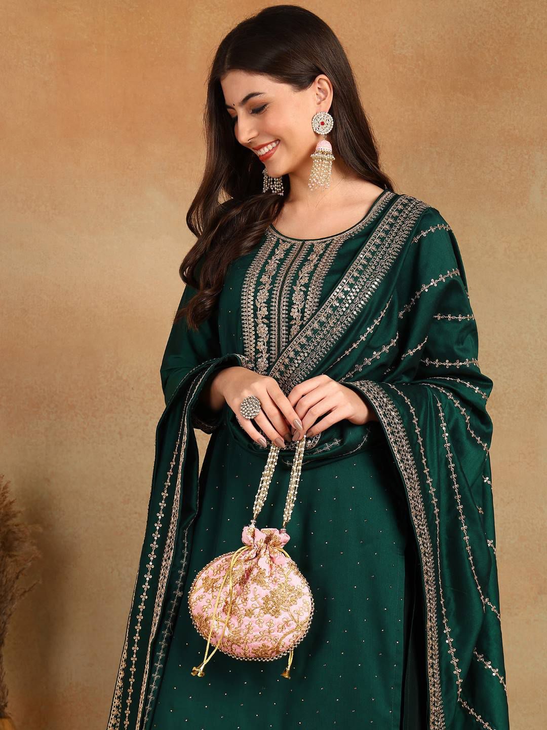 Dhiyona KL Floral Embroidered Regular Republic Day Kurta with Palazzos & With Dupatta