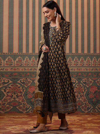 Dhiyona RR Women's Paisley Printed Beads and Stones Pure Cotton Kurta with Trousers & Dupatta