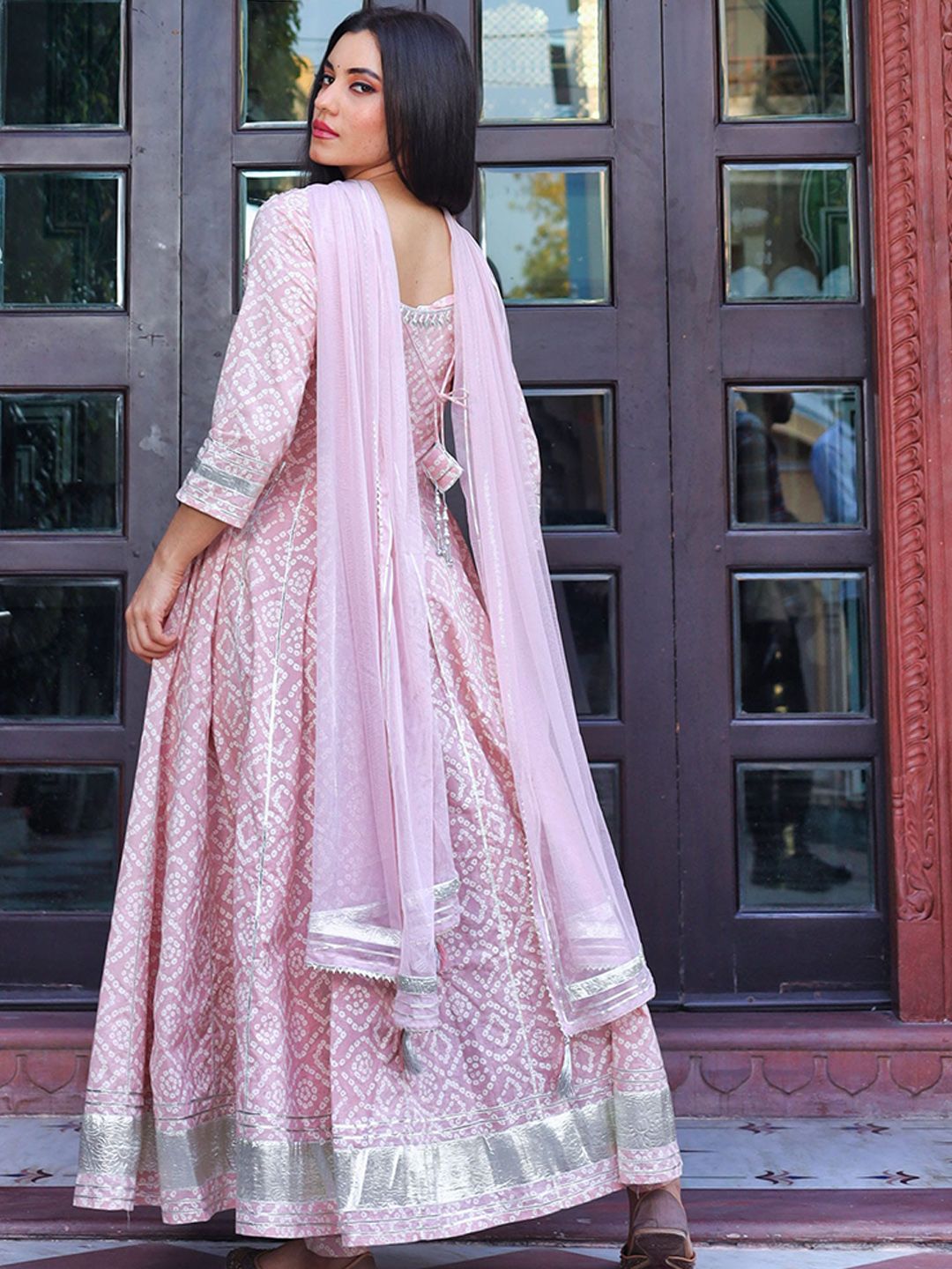 Dhiyona KL Bandhani Printed Gotta Patti Pure Cotton Kurta With Trousers & Dupatta
