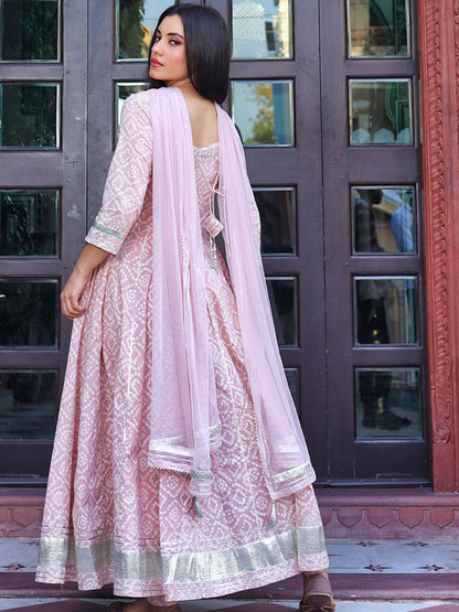 Dhiyona KL Bandhani Printed Gotta Patti Pure Cotton Kurta With Trousers & Dupatta