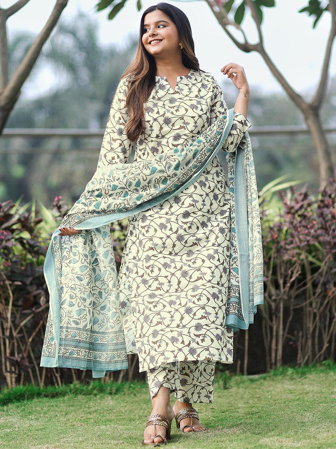 Floral Vine Pure Cotton Kurta Set