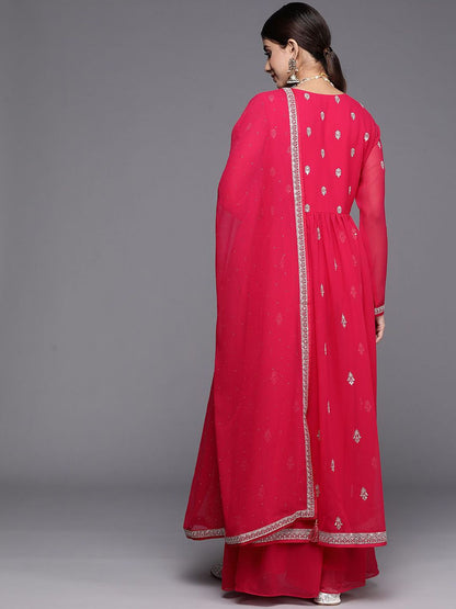 Dhiyona LL Women Floral Embroidered High Slit Sequinned Kurta with Palazzos & With Dupatta