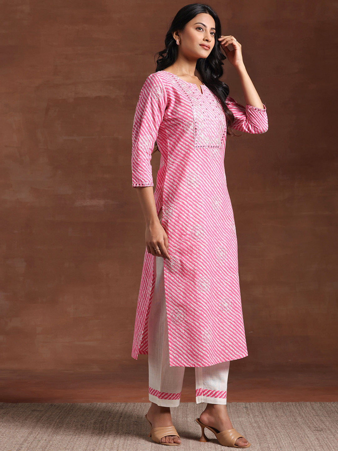 Printed Regular Mirror Work Pure Cotton Kurta with Trouser