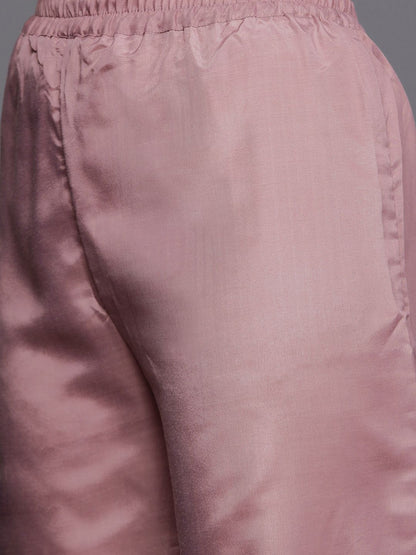 Dhiyona IN Women Mauve Net Floral Embroidered Sequinned Kurta with Palazzos & Dupatta