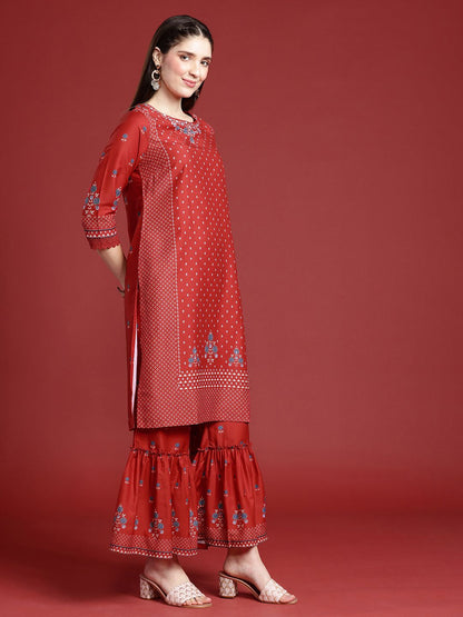 Dhiyona AN Ethnic Motifs Printed Kurta with Sharara & With Dupatta