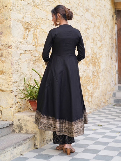 Dhiyona KL Ethnic Motifs Printed Mandrine Collar Anarkali Kurta With Trouser & Dupatta