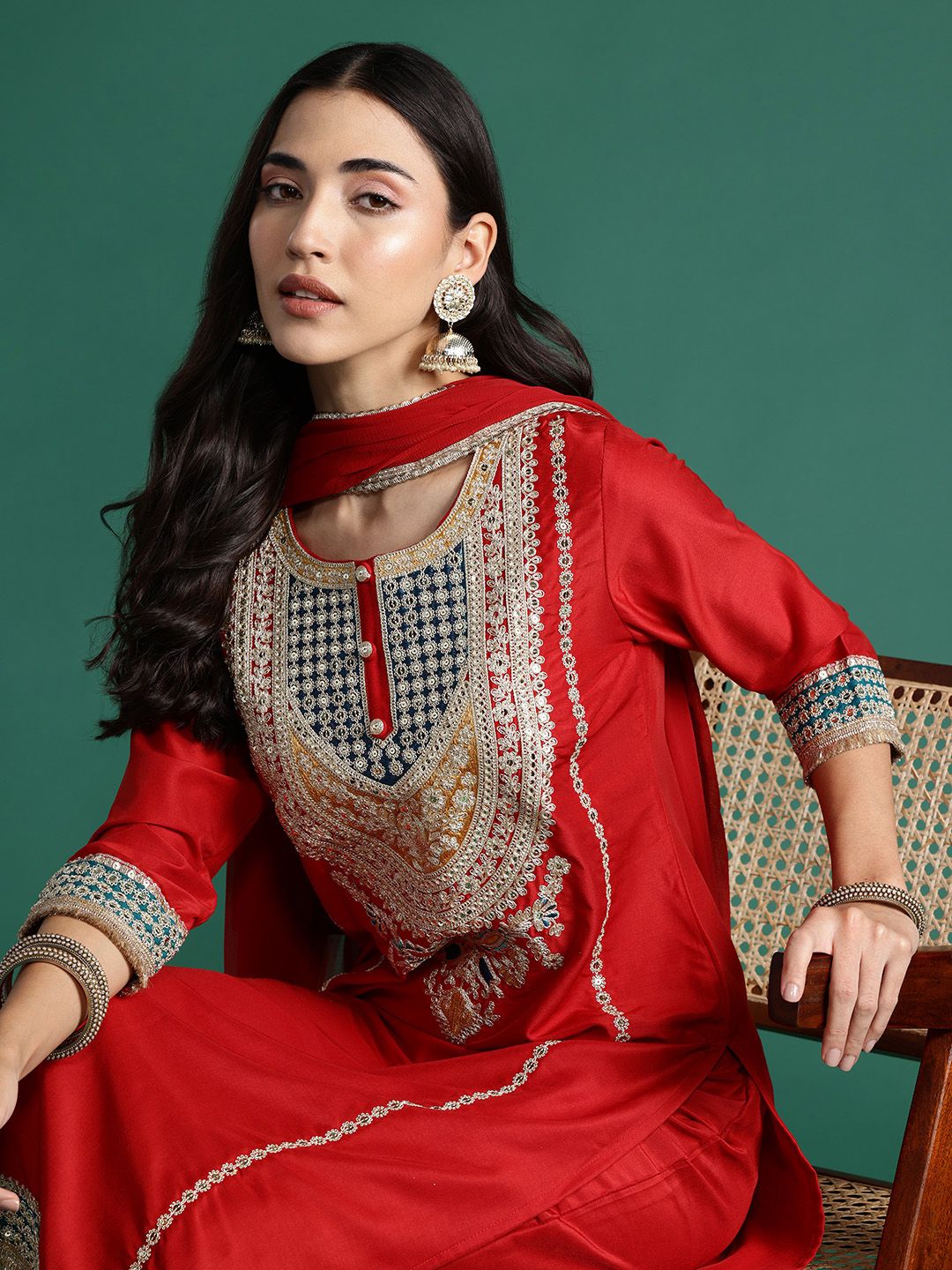 Dhiyona IE Ethnic Motifs Embroidered Kurta with Trousers & With Dupatta