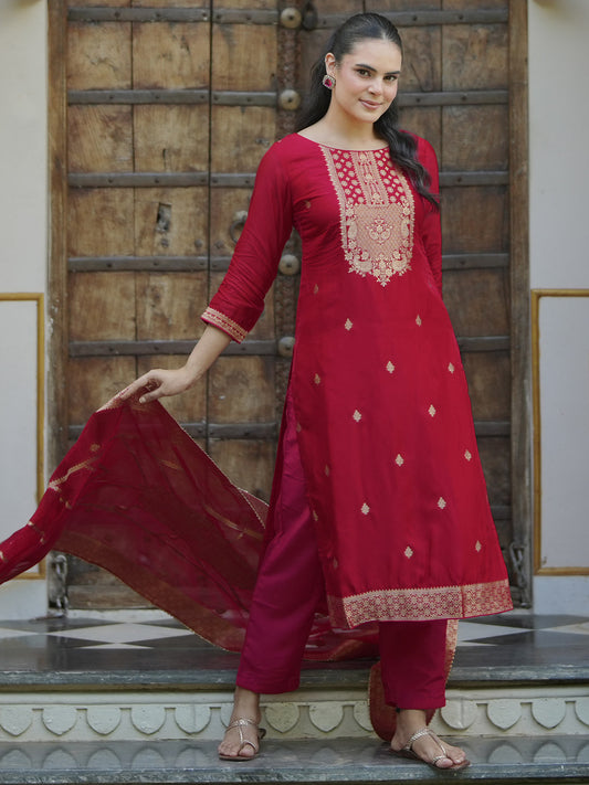 Ethnic Motifs Straight Kurta with Trousers & With Dupatta