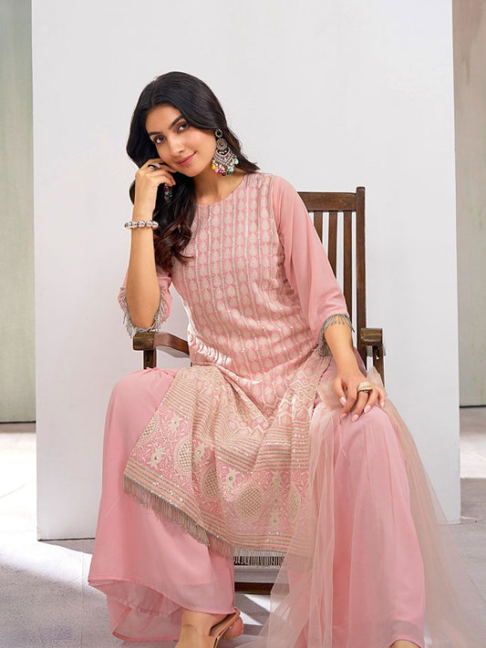 Dhiyona CH Women Floral Embroidered Kurta with Sharara & Dupatta