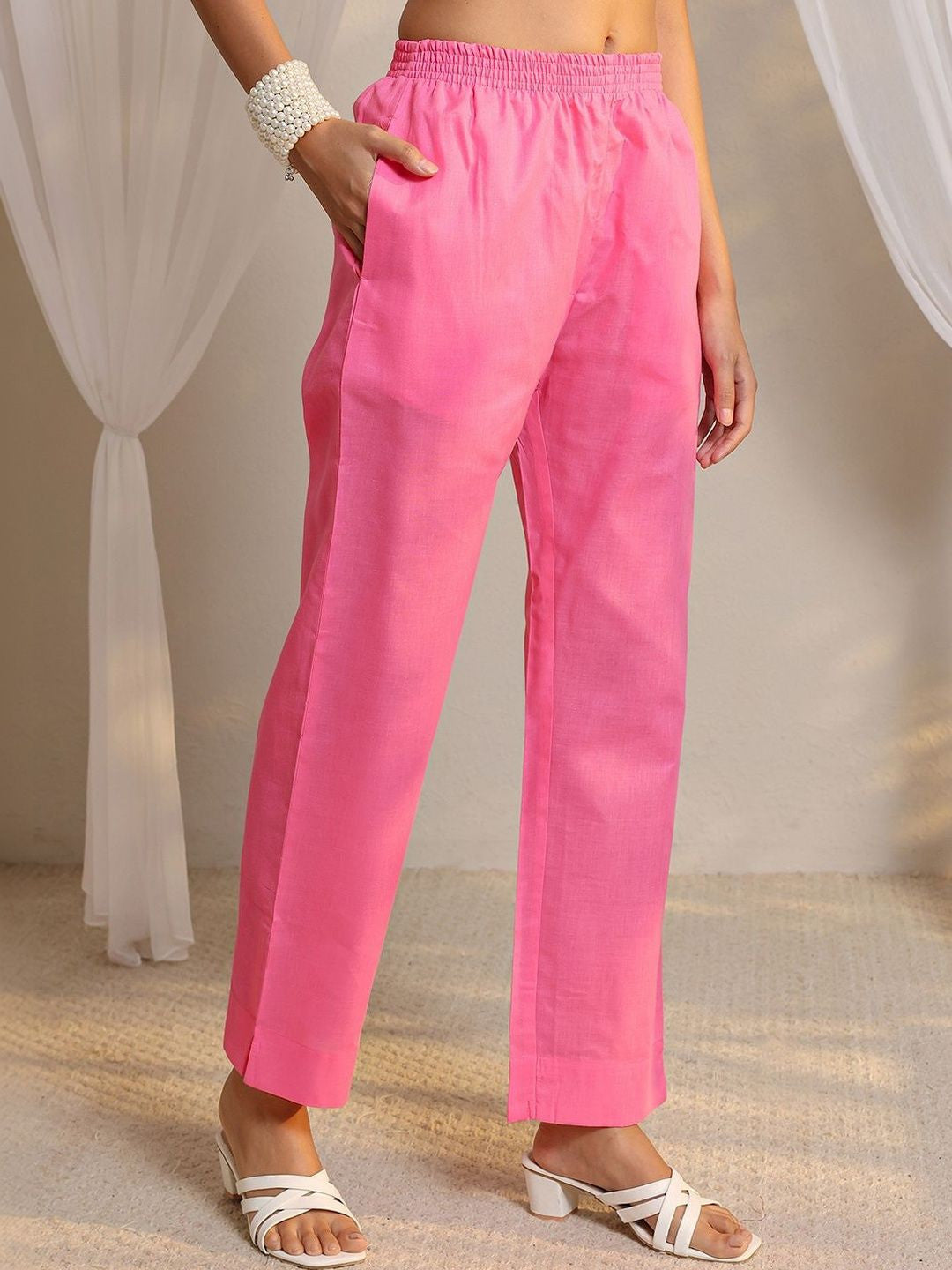 Libas Pink Geometric Printed Straight Suit Set with Dupatta