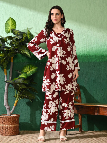 Printed A-Line Kurta With Trouser