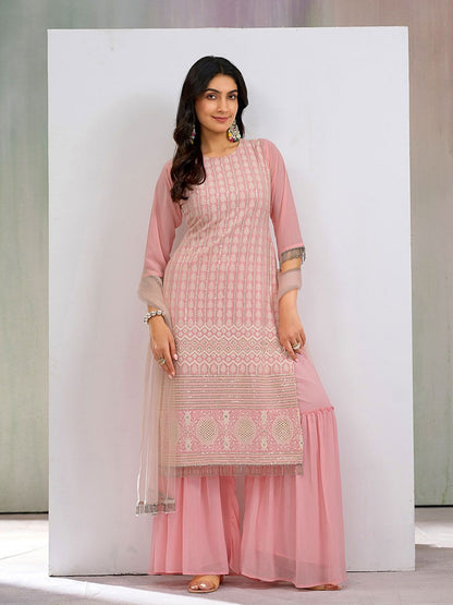 Dhiyona CH Women Floral Embroidered Kurta with Sharara & Dupatta