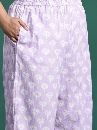 Dhiyona Women's Plus Size Floral Printed Sequinned Pure Cotton Kurta with Trousers & With Dupatta