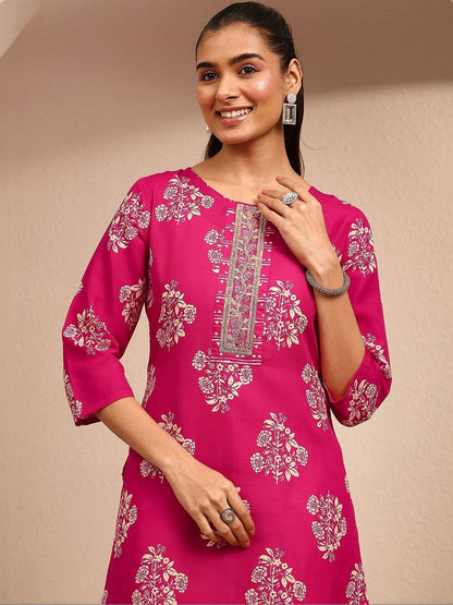 Women Floral Printed Regular Thread Work Kurta with Trousers & With Dupatta