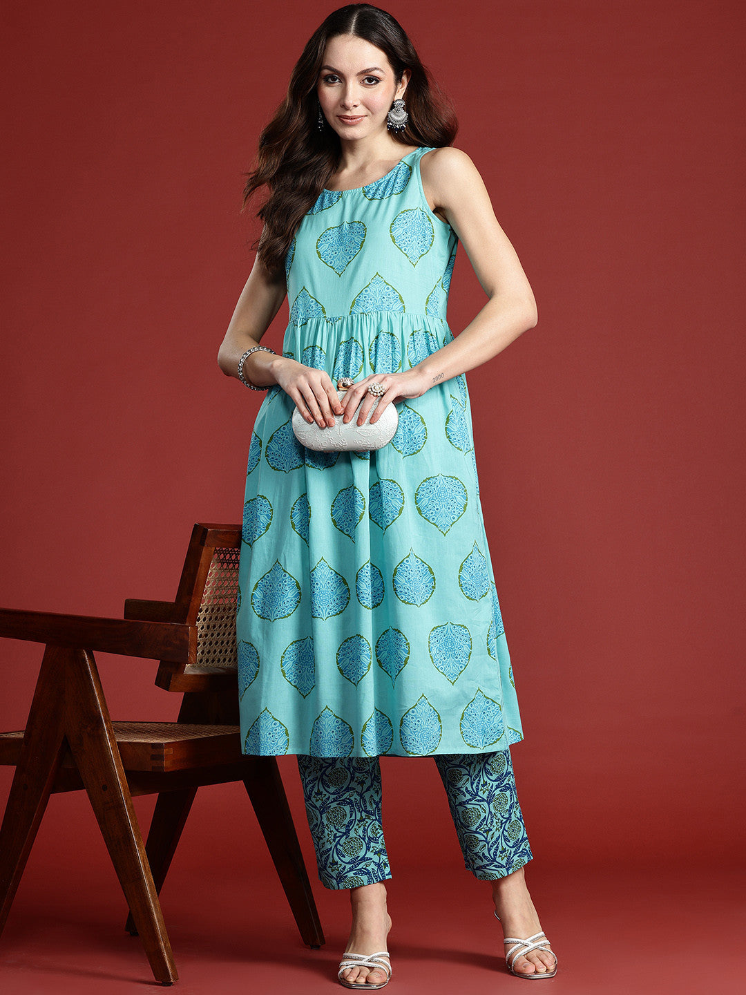 Floral Printed Pure Cotton Kurta with Trousers