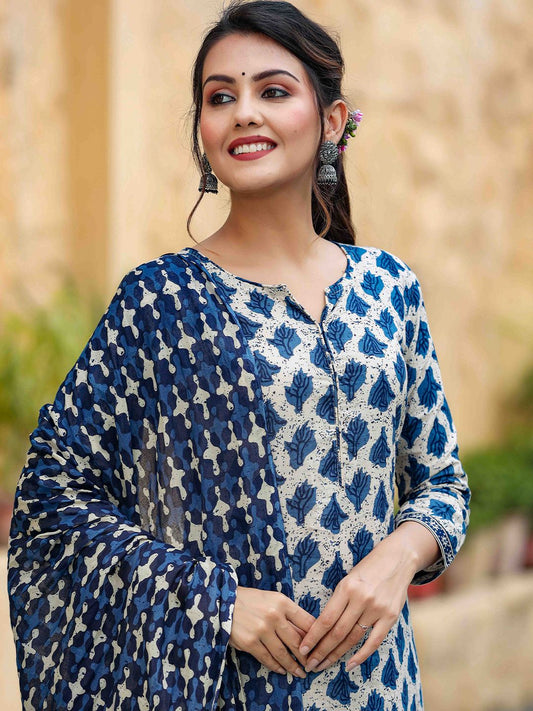 Dhiyona KL Ethnic Motifs Printed Straight Kurta with Trousers & Dupatta