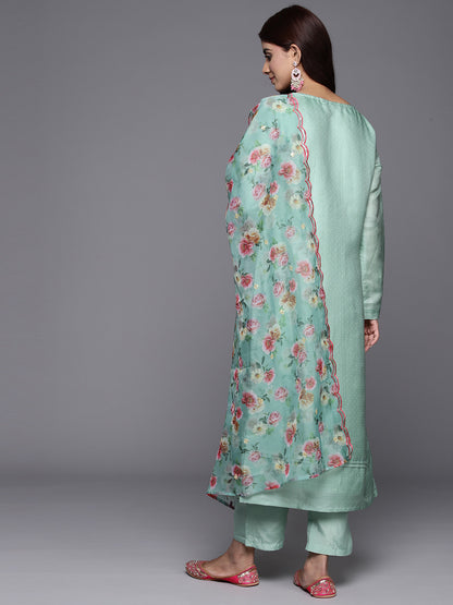 Floral Yoke Design Regular Thread Work Kurta with Trousers & Dupatta