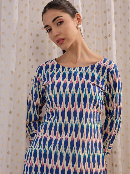 Dhiyona IE Geometric Printed Straight Pure Cotton Kurta