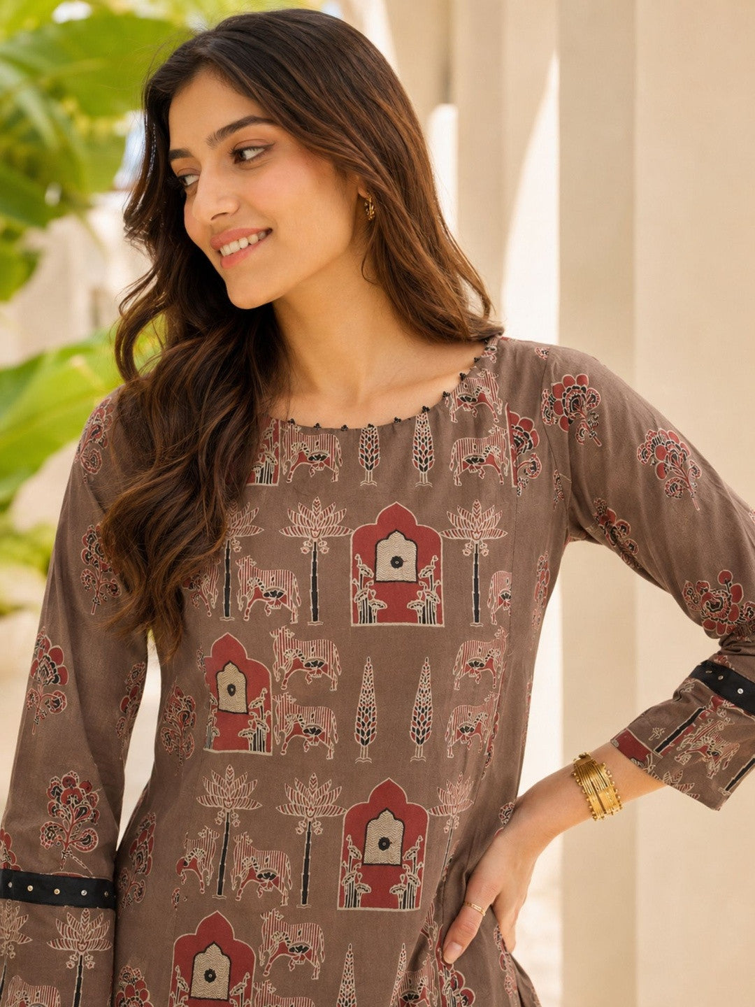 Printed Pure Round Neck Kurta & Trousers