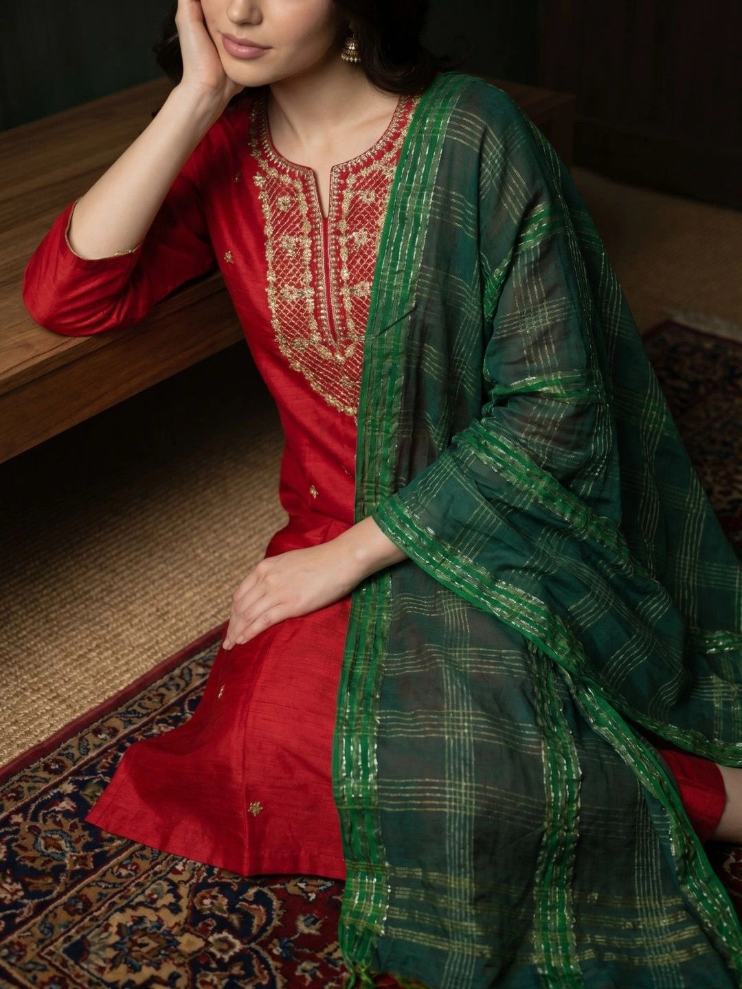 Women Ethnic Motifs Embroidered Regular Kurta with Trousers & With Dupatta
