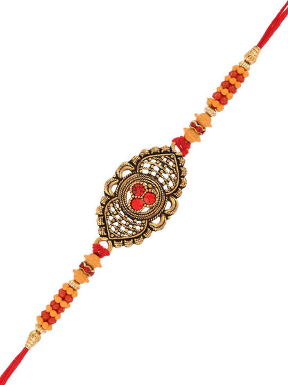 Dhiyona Beaded Thread Rakhi With Roli Chawal & Greetings Card