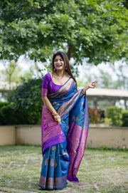 Women Krishna Blue Saree With Unstiched Blouse