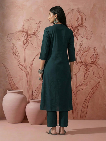 Floral Embroidered Regular Pure Cotton Kurta with Trouser