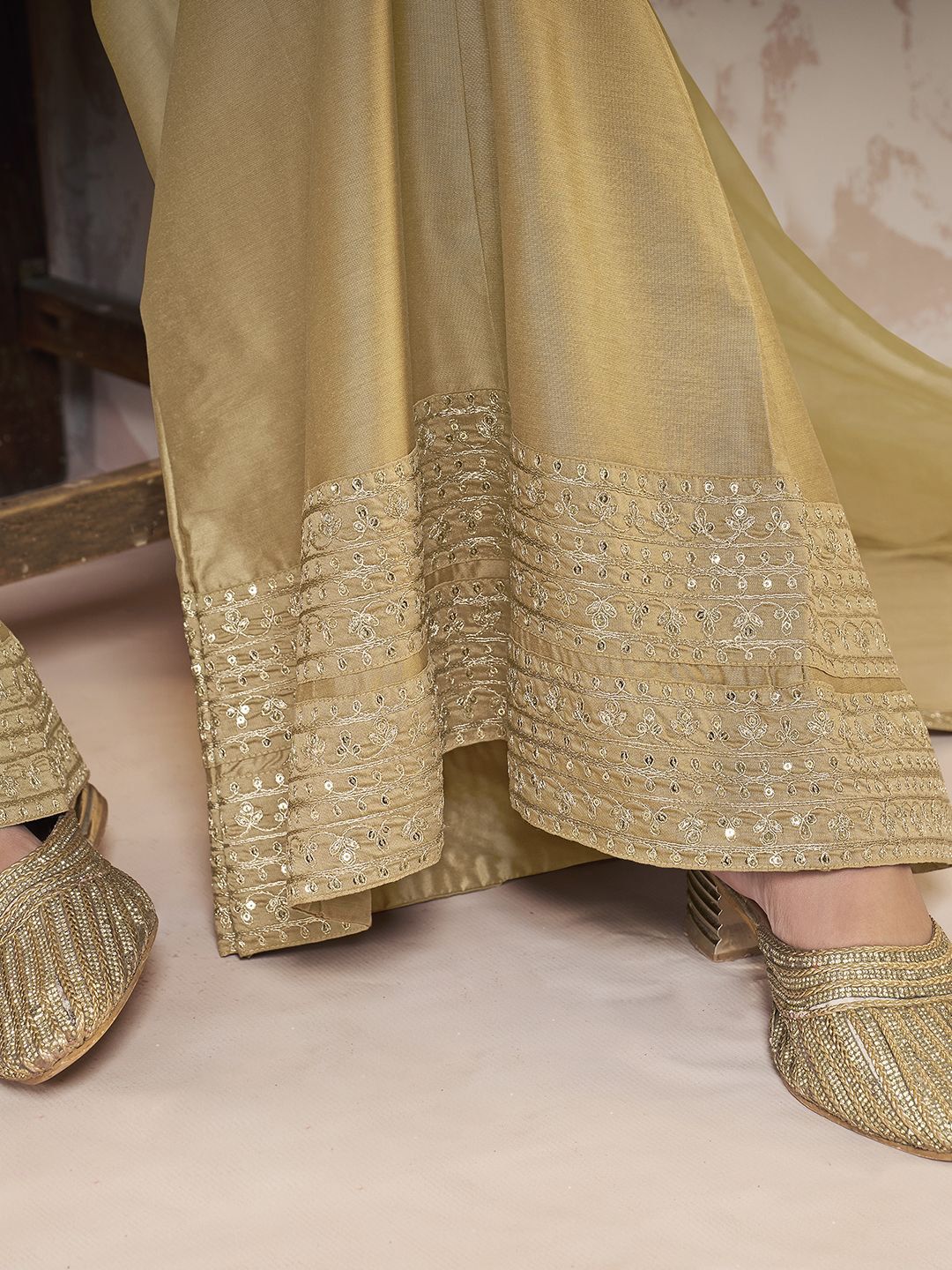 Dhiyona IN Ethnic Motifs Embroidered Sequinned Straight Kurti With Sharara And Dupatta
