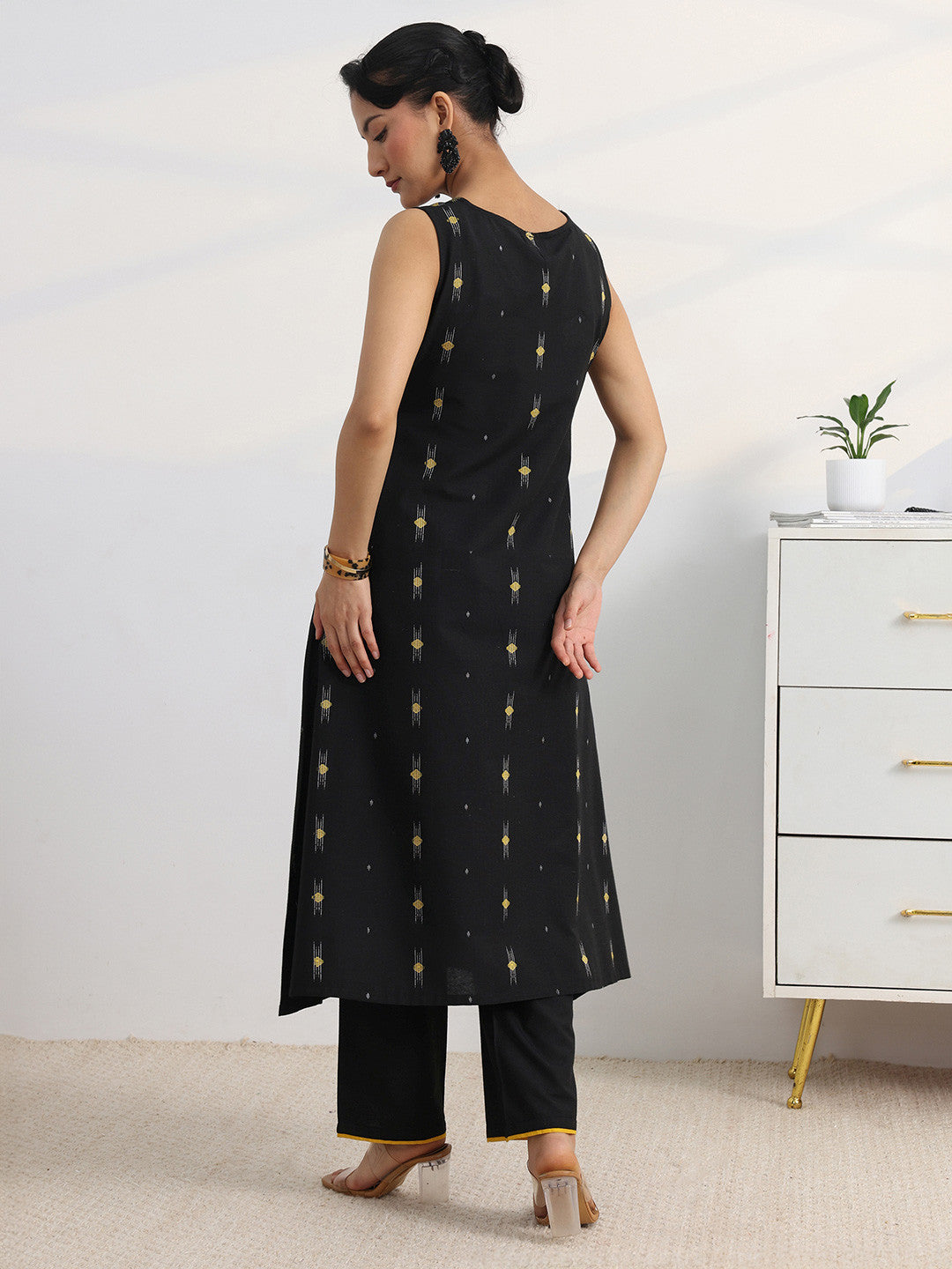 Libas Black Woven Design A-Line Kurta Set